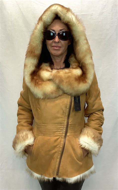 Real 100 Sheepskin Shearling Leather Toscana Long Hair Jacket Coat Hood Xs 6xl Ebay