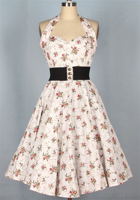 50s Style 1950s 50s Style 1950s Dress Pin Up Pin Up Floral Dress Halter Dress Vintage