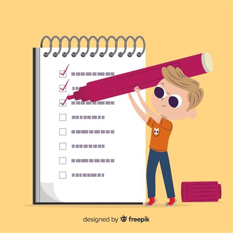 Free Vector Cartoon Boy Checking Giant Check List Background