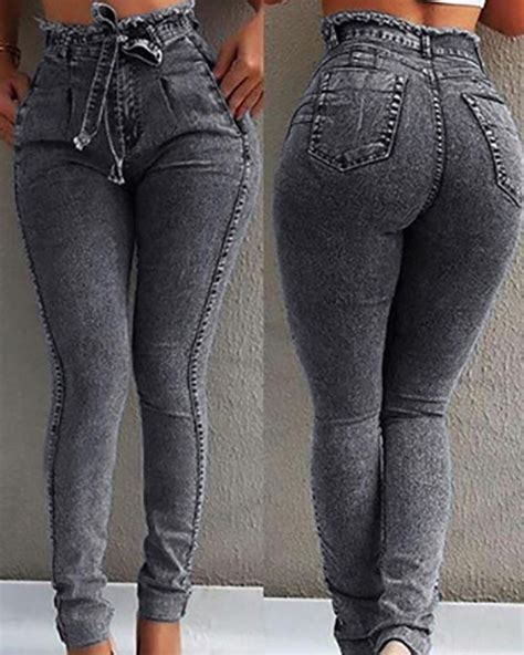 Women Slim Stretch High Waist Jeans On Luulla Womens Elastic Waist Pants Jeans Outfit Casual