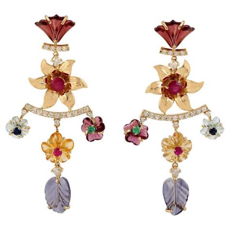 Diamond And Carved Gemstone Tutti Frutti Earrings At 1stdibs