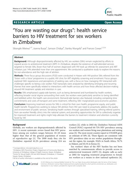 Pdf You Are Wasting Our Drugs Health Service Barriers To Hiv