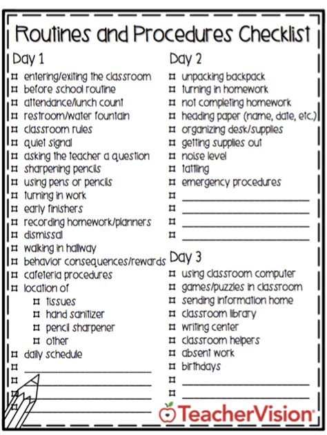 First Week Of School Routines And Procedures Checklist