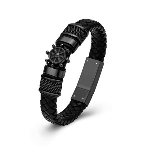 Rudder Braided Leather Bangle Keepsake Cremation Jewelry for Ashes of