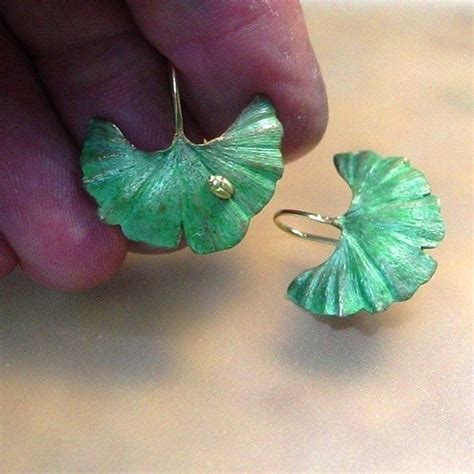 Ginkgo Leaf Earrings Tiny 18k Insect 18k Gold Earwires Etsy Uk
