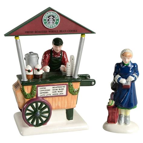 Snow Village Starbucks Coffee Cart Set Of 2 With Box By Department 56