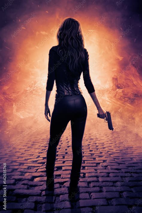 Sexy Female Assassin With Gun Digital Art Stock Photo Adobe Stock