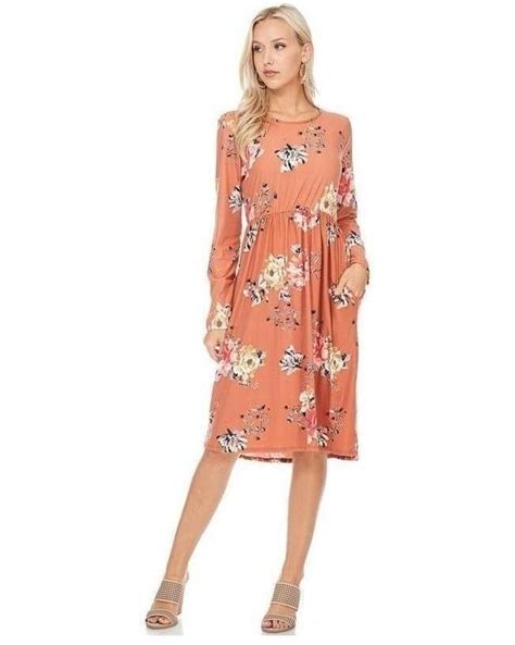 ageless bliss floral print midi dress with long sleeves and pockets in essentially elegant
