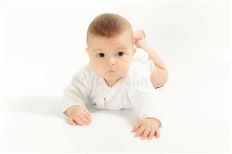Baby Newborn In The Shirt Closeup On White Background Stock Photo