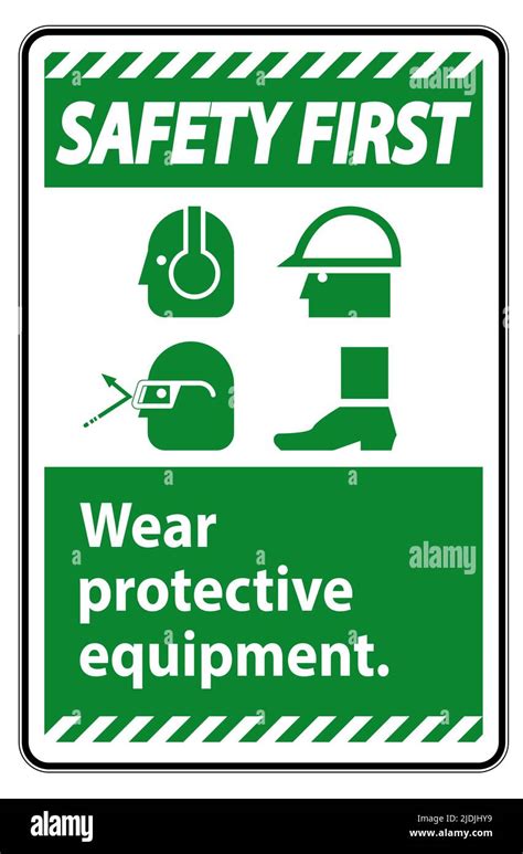 Safety First Sign Wear Protective Equipmentwith Ppe Symbols On White