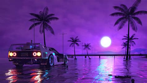 1920x1080 Resolution Retro Wave Sunset And Running Car 1080p Laptop Full Hd Wallpaper