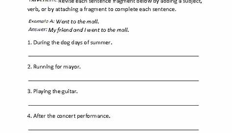 grammar worksheet sentence fragments answers