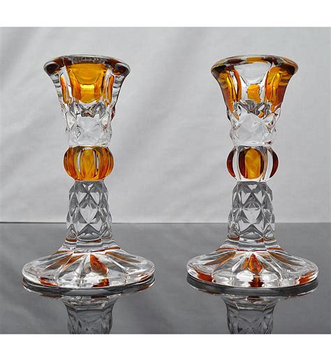 Vintage Bohemia Crystal Short Candlesticks A Pair Etsy Bohemia Crystal Glass Candlesticks