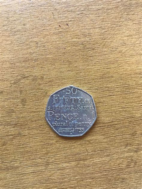 Rare 50p Fifty Pence Coin Johnsons Dictionary 1755 Saxon Plural Of