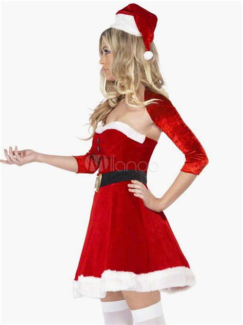 Sexy Christmas Santa Clause Costume Red Slim Fit Skater Dress With Top