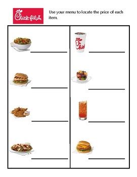 Worksheet involves real world applications of concepts. Chick-Fil-A Menu Math by Living Life Skills | Teachers Pay Teachers