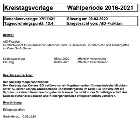 Initiative für selbstbestimmung in glaube und gesellschaft (isgg). Antrag: Kopftuchverbot für muslimische Mädchen unter 14 ...