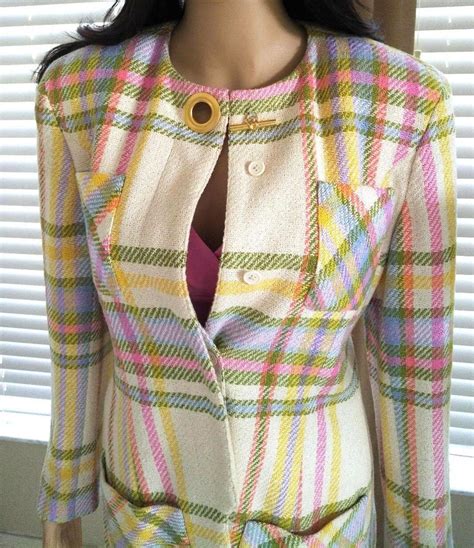 Vintage Emanuel Ungaro Couture Pastel Plaid Jacket And Skirt Suit Fr 38