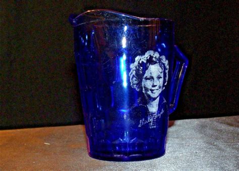 1930s Hazel Atlas Shirley Temple Cobalt Blue Glass Pitcher AA20 2085