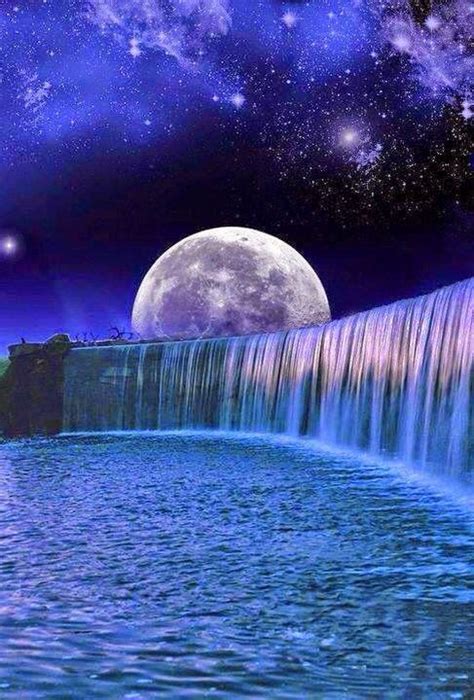 Night Time Waterfall Beautiful Moon Moon Pictures Waterfall