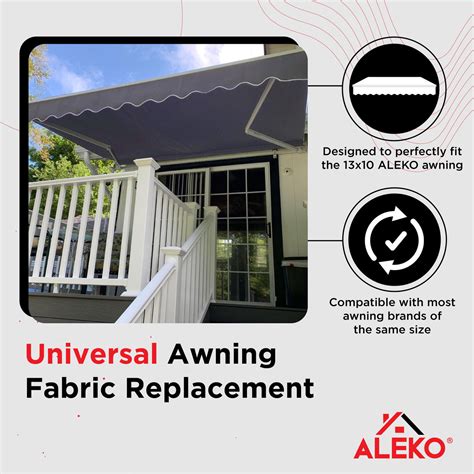 Retractable Awning Fabric Replacement 13x10 Feet Gray Aleko