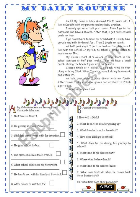 My Daily Routine Reading Esl Worksheet By Sarasantos