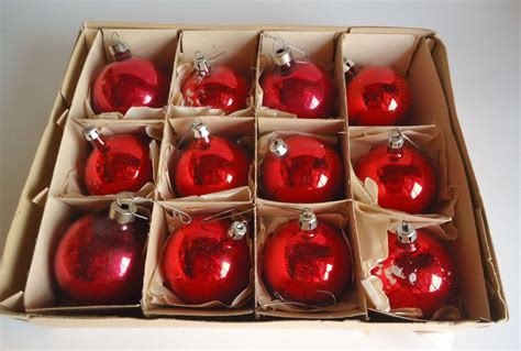 12 Vintage Mercury Glass Christmas Ornaments Red 1940 S By