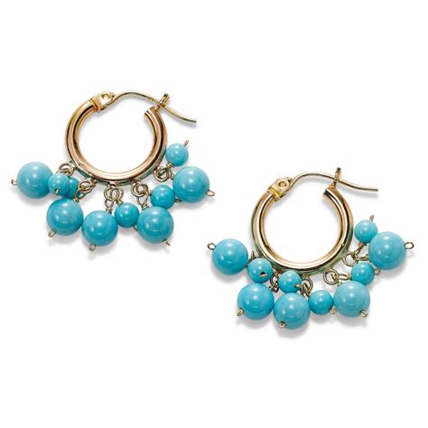 Turquoise Dangle Hoop Earrings 14k Yellow Gold Fortunoff Fine Jewelry