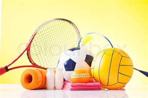 Assorted Sports Equipment Including A Stock Photo Colourbox