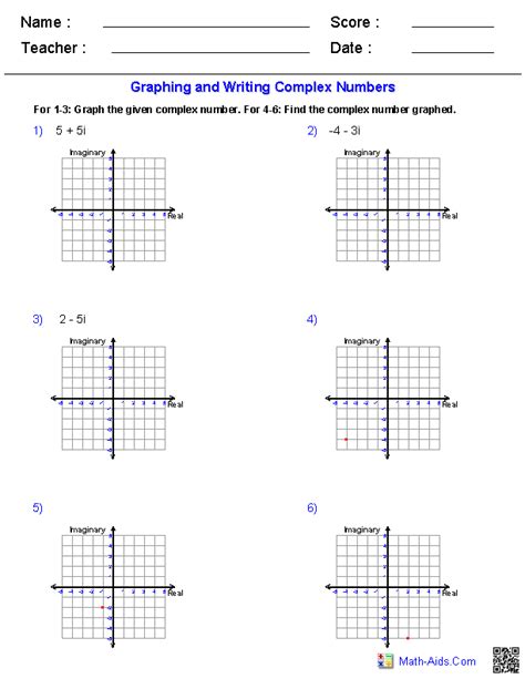 Graphing Complex Numbers Worksheet