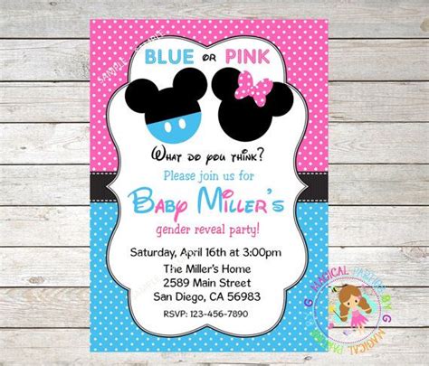 Mickey And Minnie Mouse Gender Reveal Invitation Mickey And Minnie