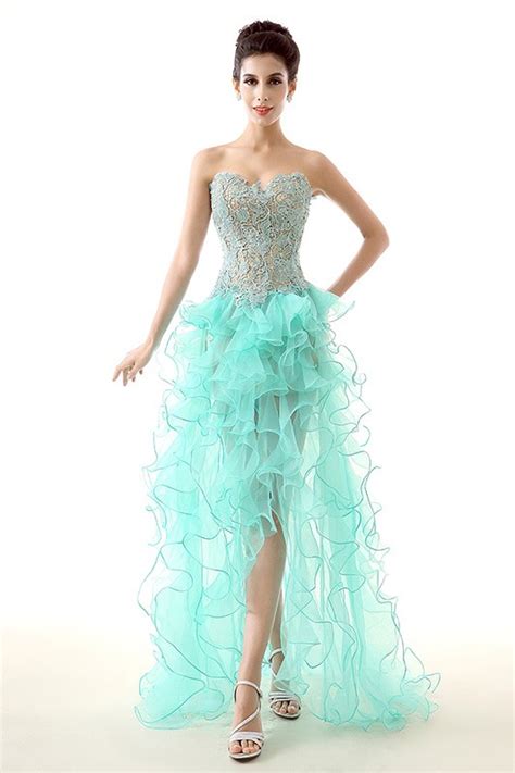 A Line Sweetheart Asymmetrical Tulle Prom Dress With Appliques Lace