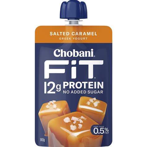 chobani fit salted caramel high protein greek yogurt pouch 140g woolworths