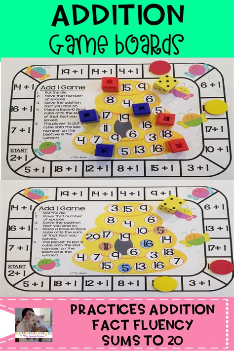 The Addition Game Board Is Shown With Two Pictures And Text That Says