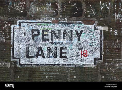 Painted Penny Lane Road Sign In Liverpool Made Famous By The Stock