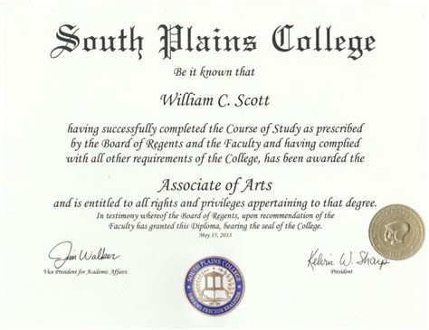 South Plains College Associate Of Arts Degree May 2015new