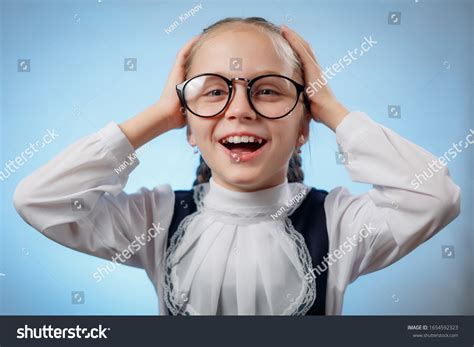 Portrait Charming Little Girl Schoolgirl Glasses Stock Photo 1654592323
