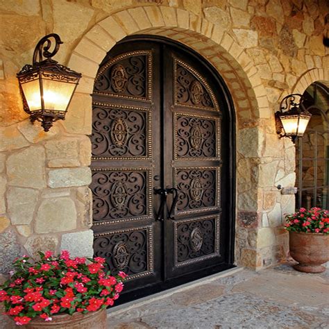 Noble Wrought Iron Entry Door With Round Top For Villa
