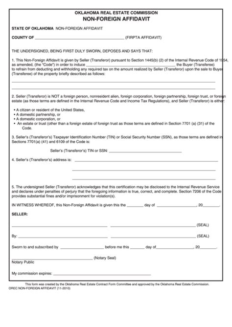 Affidavit Of Exempt Status Oklahoma Fillable Form Printable Forms