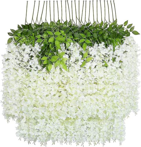 24 Pcs110cm Artificial Wisteria Artificial Flower Garland White Green
