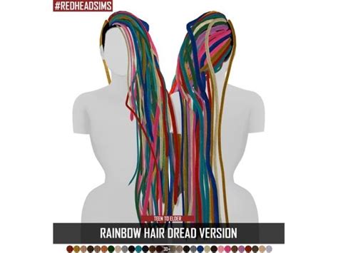 The Sims 4 Rainbow Hair Dread Version Rainbow Hair Dreads Sims 4