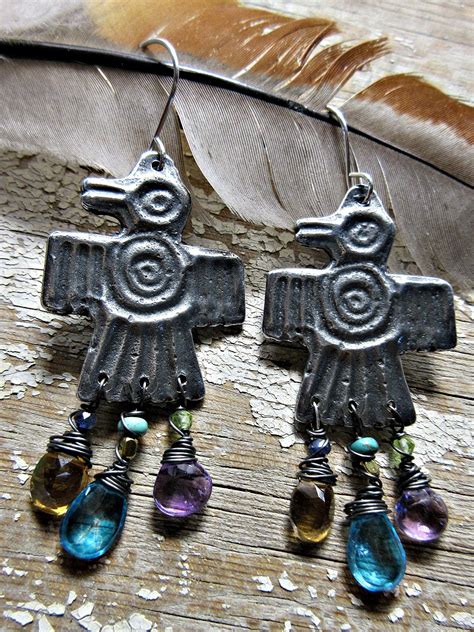 Jeweled Thunderbird Earrings By Weathered Soul Jewelry Artisan Made Bird Lover Southwest