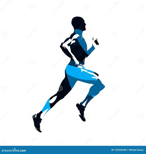 Running Man Abstract Blue Isolated Vector Silhouette Side View Run