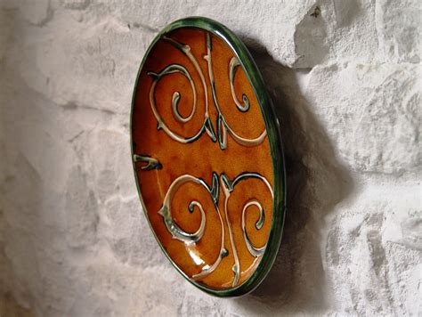 Orange Wall Hanging Plate Ceramic Wall Decor Wheel Thrown Hand
