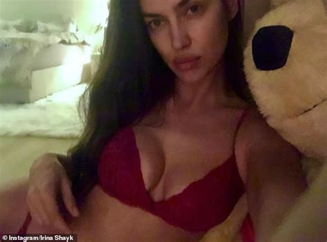 Irina Shayk Displays Her Toned Torso In A Black Lace Lingerie Set For
