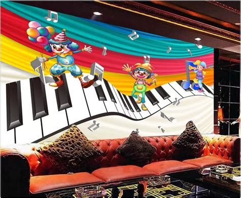 Cute Clowns Cartoon Piano Keyboard Wallpaper Music Theme Wall Mural
