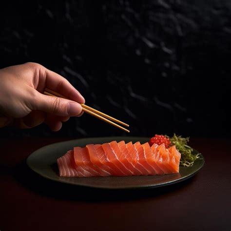 Premium AI Image Someone Is Holding Chopsticks Over A Plate Of Salmon