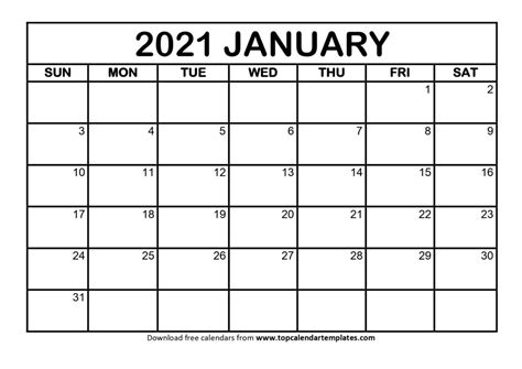 Free 2021 calendars that you can download, customize, and print. January 2021 Printable Calendar Template - PDF, Word, Excel