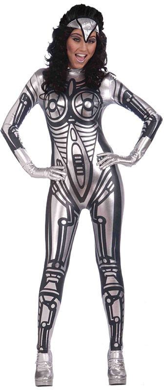 Robot Jumpsuit Female All In One Silver Space Costume Sexbot Fancy Dress Ebay £35 Robot Fancy
