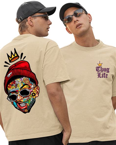 Buy Mens Beige Thug Life Graphic Printed Oversized T Shirt Online At